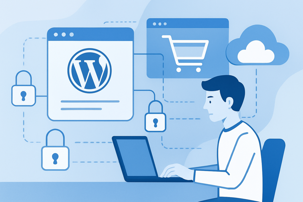 Illustration of secure API authentication connections for a WordPress website