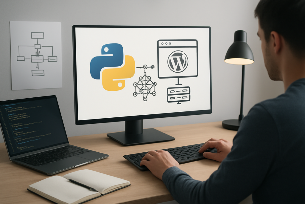 Developer building a Python AI application for a WordPress project