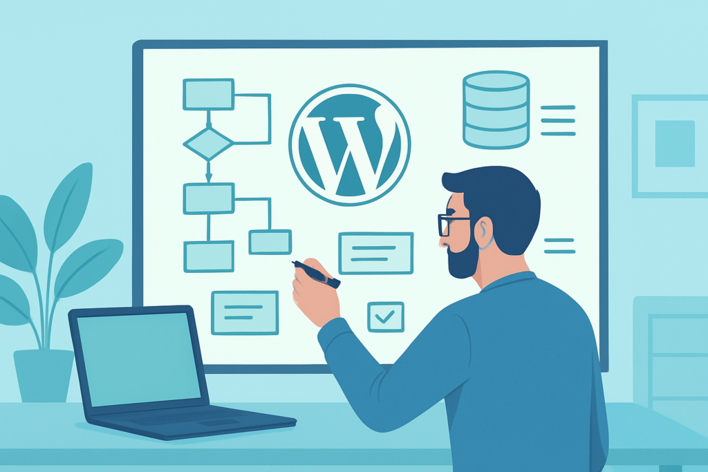Developer planning the custom software development process for a WordPress project