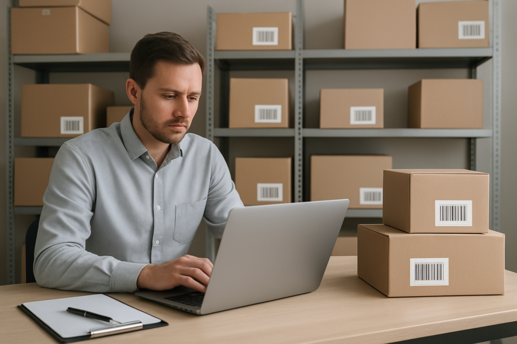 Store manager troubleshooting WooCommerce inventory on a laptop