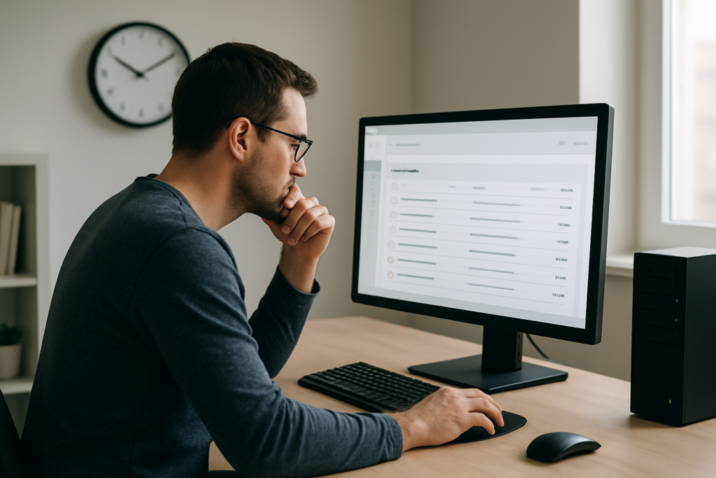 Website administrator troubleshooting WordPress cron jobs on a desktop computer