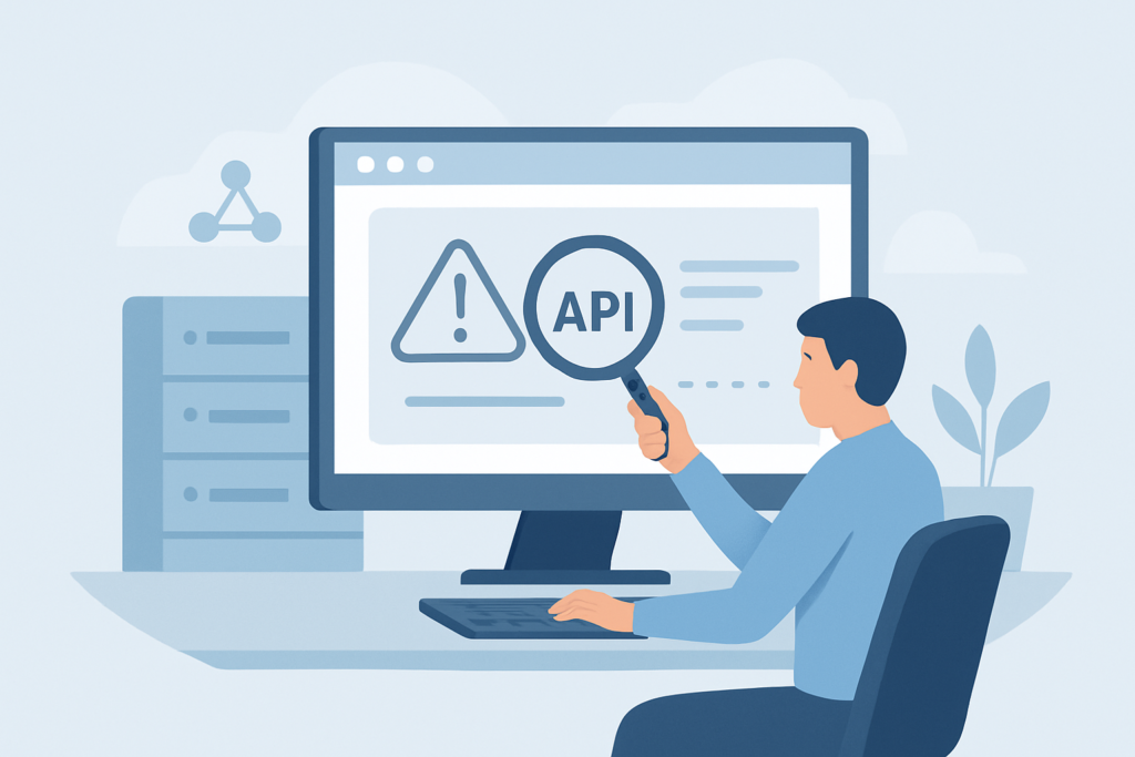 WordPress administrator diagnosing a REST API error on a desktop computer