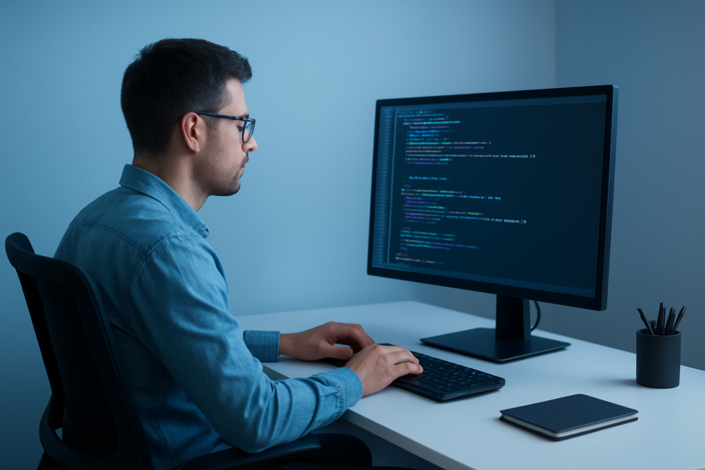 Developer adding JavaScript functionality to a WordPress website