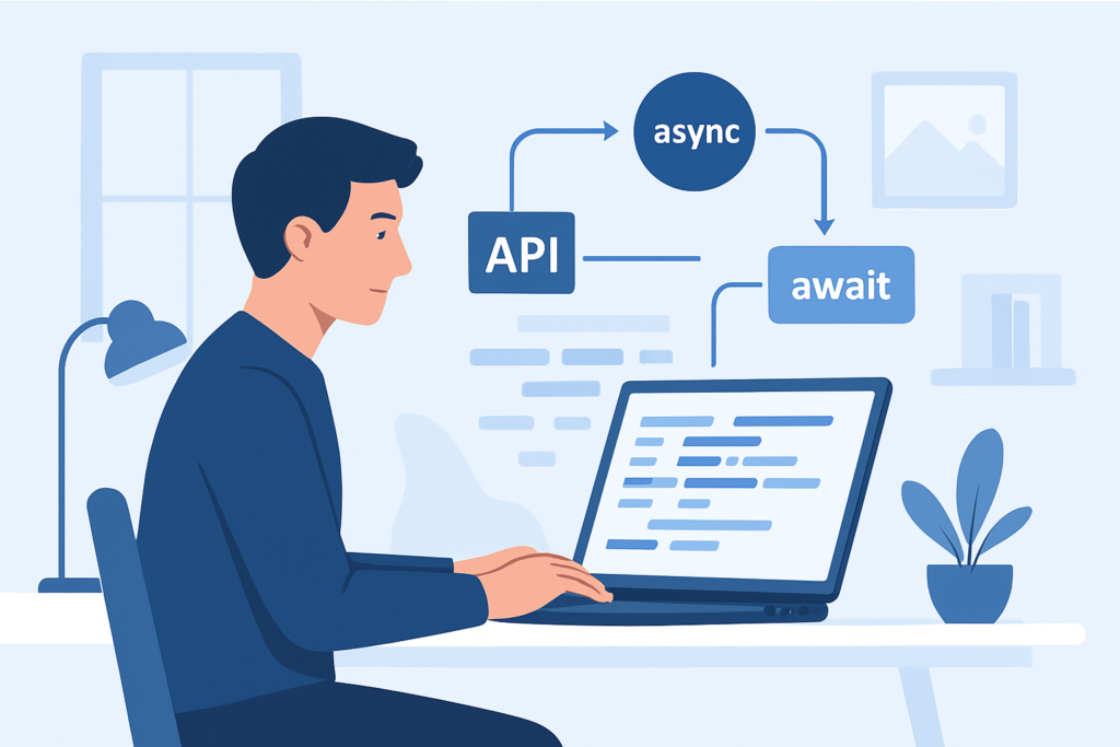 Developer using asynchronous JavaScript with WordPress REST API requests