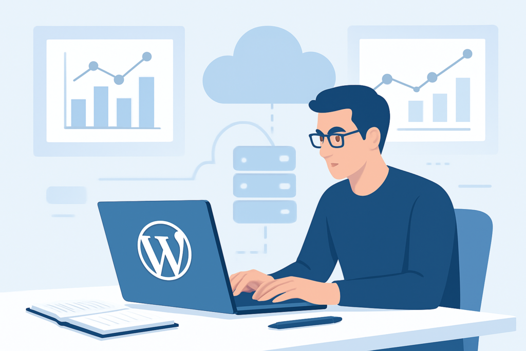WordPress developer planning a micro-SaaS product with analytics and cloud technology elements