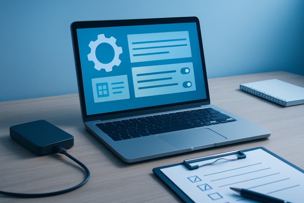 Laptop and checklist representing safe WordPress plugin management