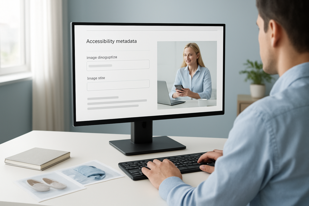 Website administrator reviewing image alt text and accessibility details for a WordPress site