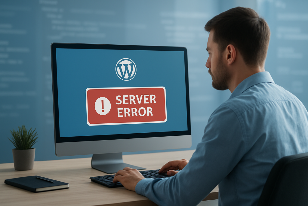WordPress administrator troubleshooting a 500 Internal Server Error