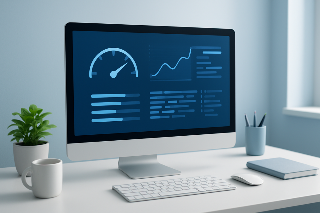 WordPress front-end performance audit with speed graphs and optimization workflow