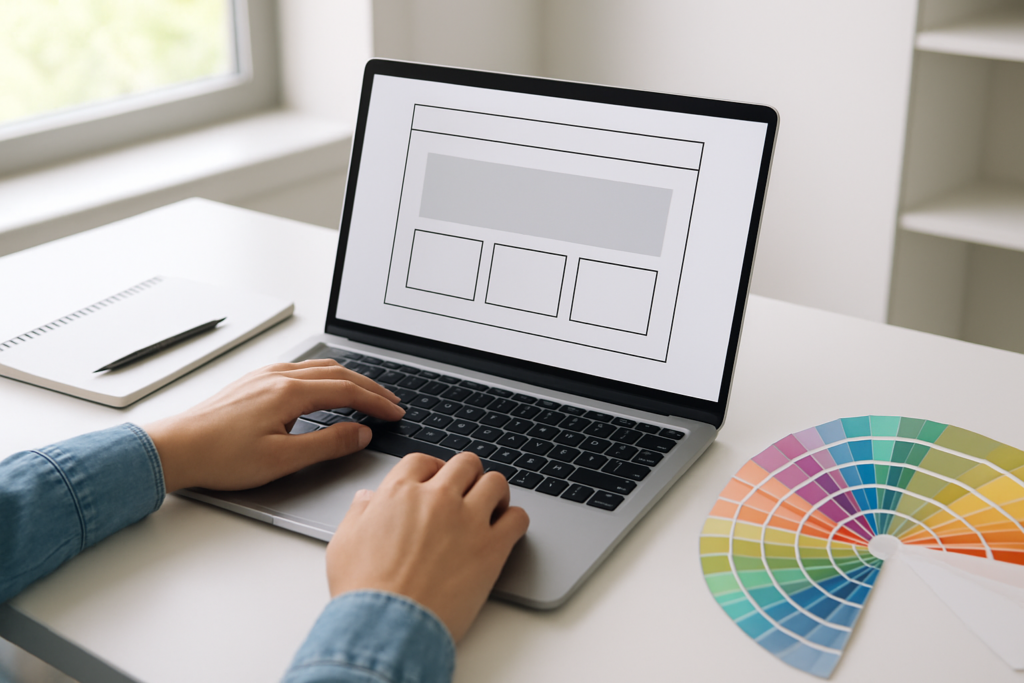 WordPress page builder layout planning on a laptop