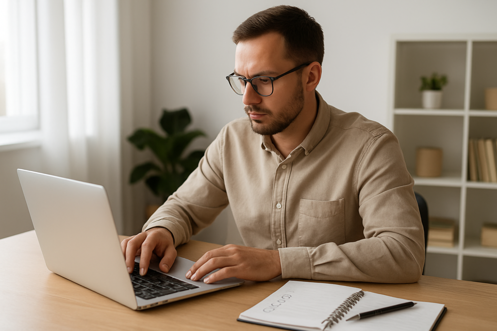 Freelance developer reviewing a WordPress project proposal and checklist